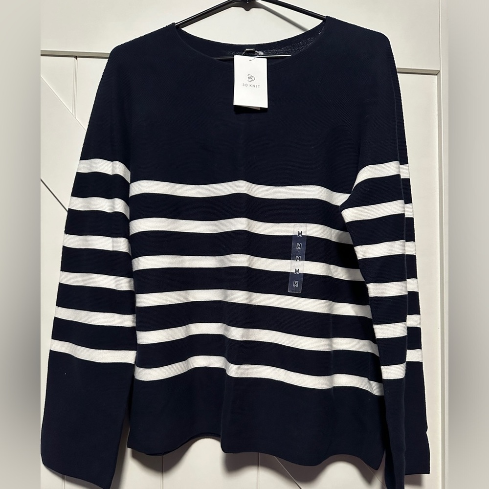 WOMEN 3D KNIT COTTON STRIPED SWEATER